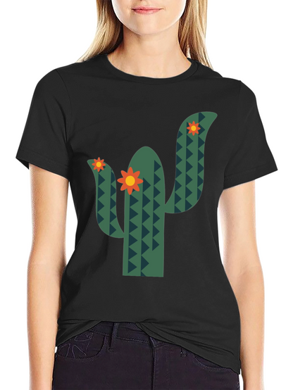 Cactus Flower Graphic Tee - Black Cotton T-Shirt