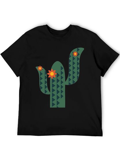 Cactus Flower Graphic Tee - Black Cotton T-Shirt