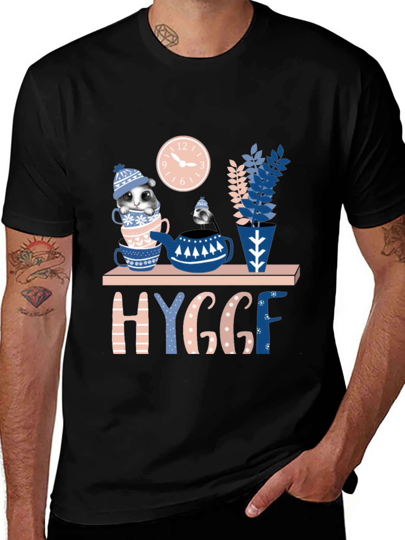 Whimsical Hygge T-Shirt: Cozy Cat & Tea Design