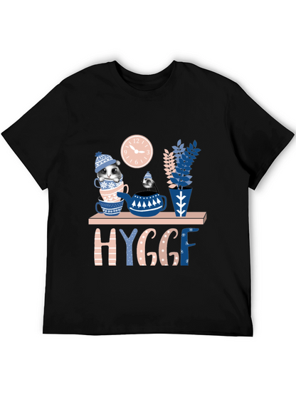Whimsical Hygge T-Shirt: Cozy Cat & Tea Design