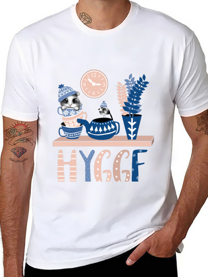 Whimsical Hygge T-Shirt: Cozy Cat & Tea Design