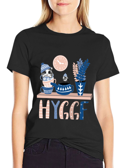 Whimsical Hygge T-Shirt: Cozy Cat & Tea Design