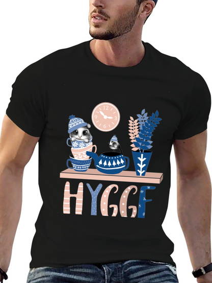 Whimsical Hygge T-Shirt: Cozy Cat & Tea Design