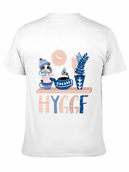 Whimsical Hygge T-Shirt: Cozy Cat & Tea Design