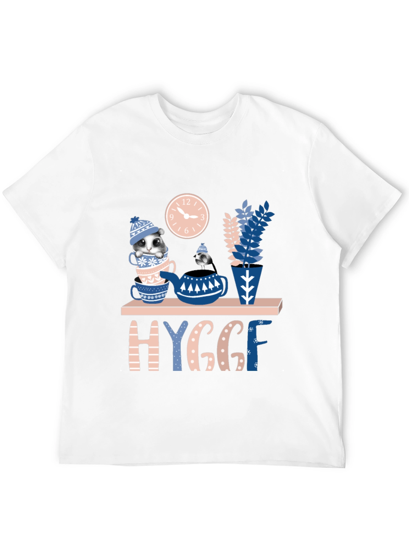 Whimsical Hygge T-Shirt: Cozy Cat & Tea Design