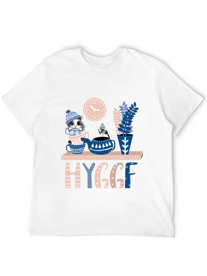 Whimsical Hygge T-Shirt: Cozy Cat & Tea Design