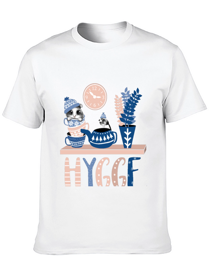 Whimsical Hygge T-Shirt: Cozy Cat & Tea Design