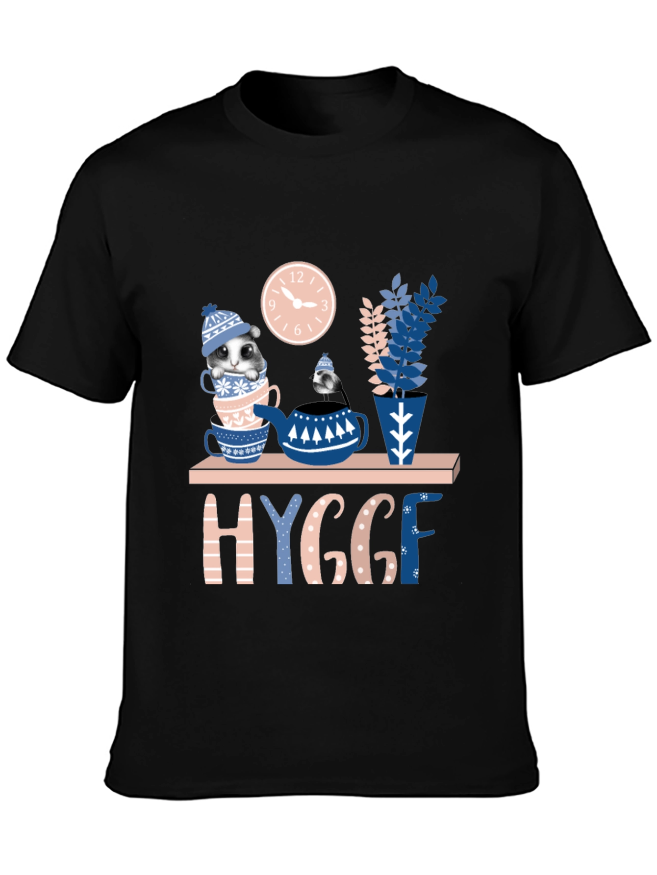Whimsical Hygge T-Shirt: Cozy Cat & Tea Design