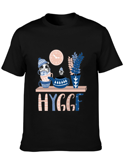 Whimsical Hygge T-Shirt: Cozy Cat & Tea Design