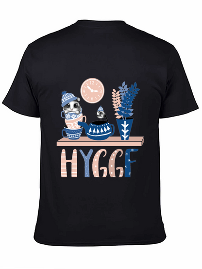 Whimsical Hygge T-Shirt: Cozy Cat & Tea Design