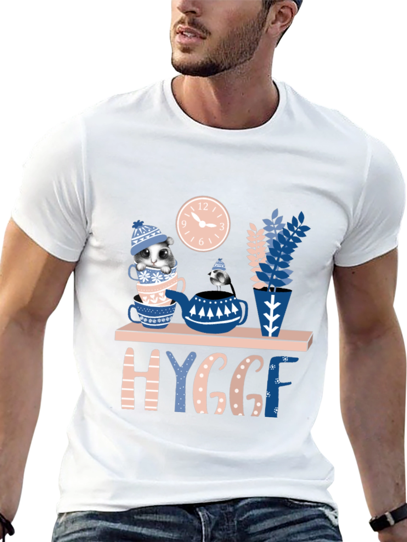 Whimsical Hygge T-Shirt: Cozy Cat & Tea Design