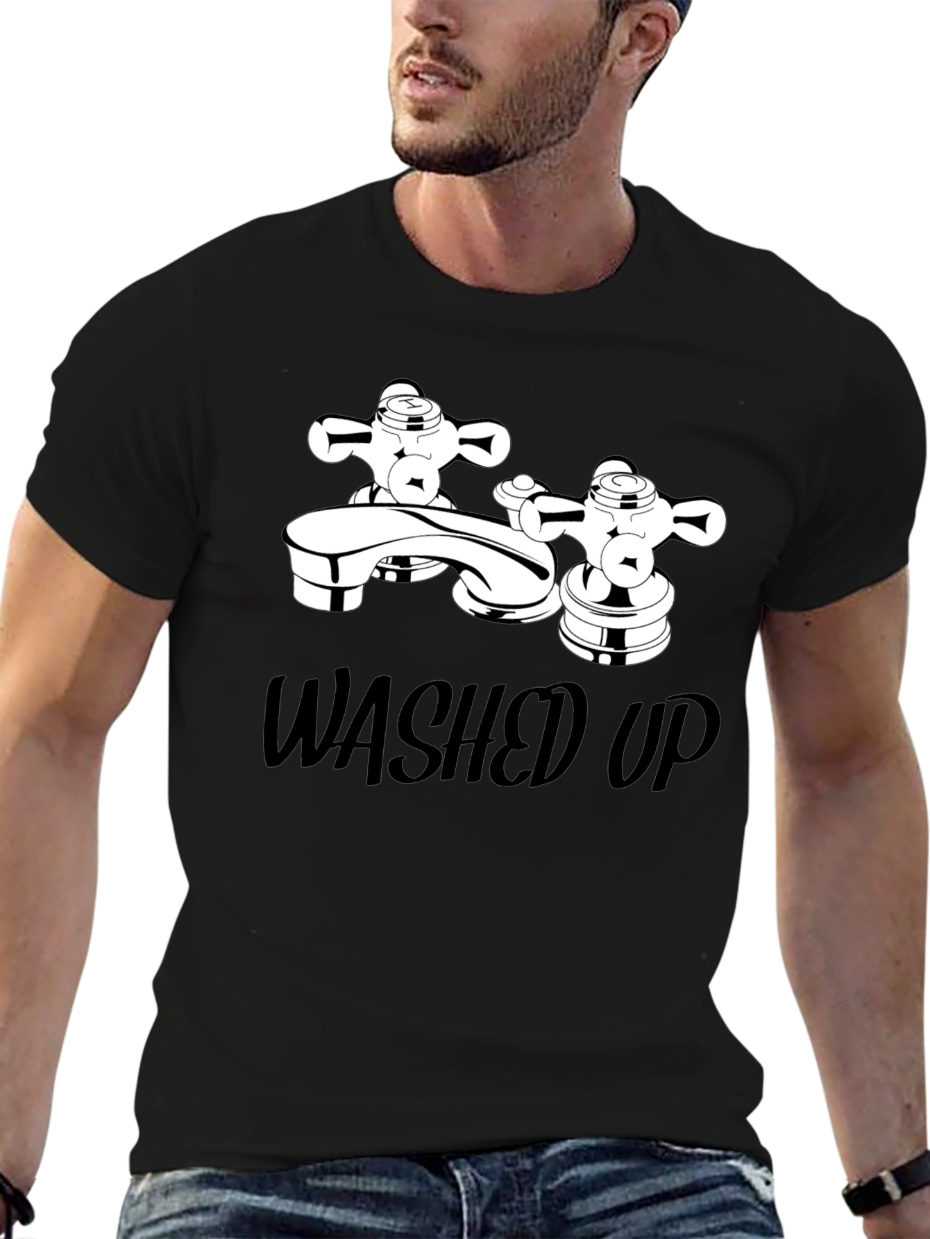 Washed Up Graphic Tee - Black Cotton T-Shirt