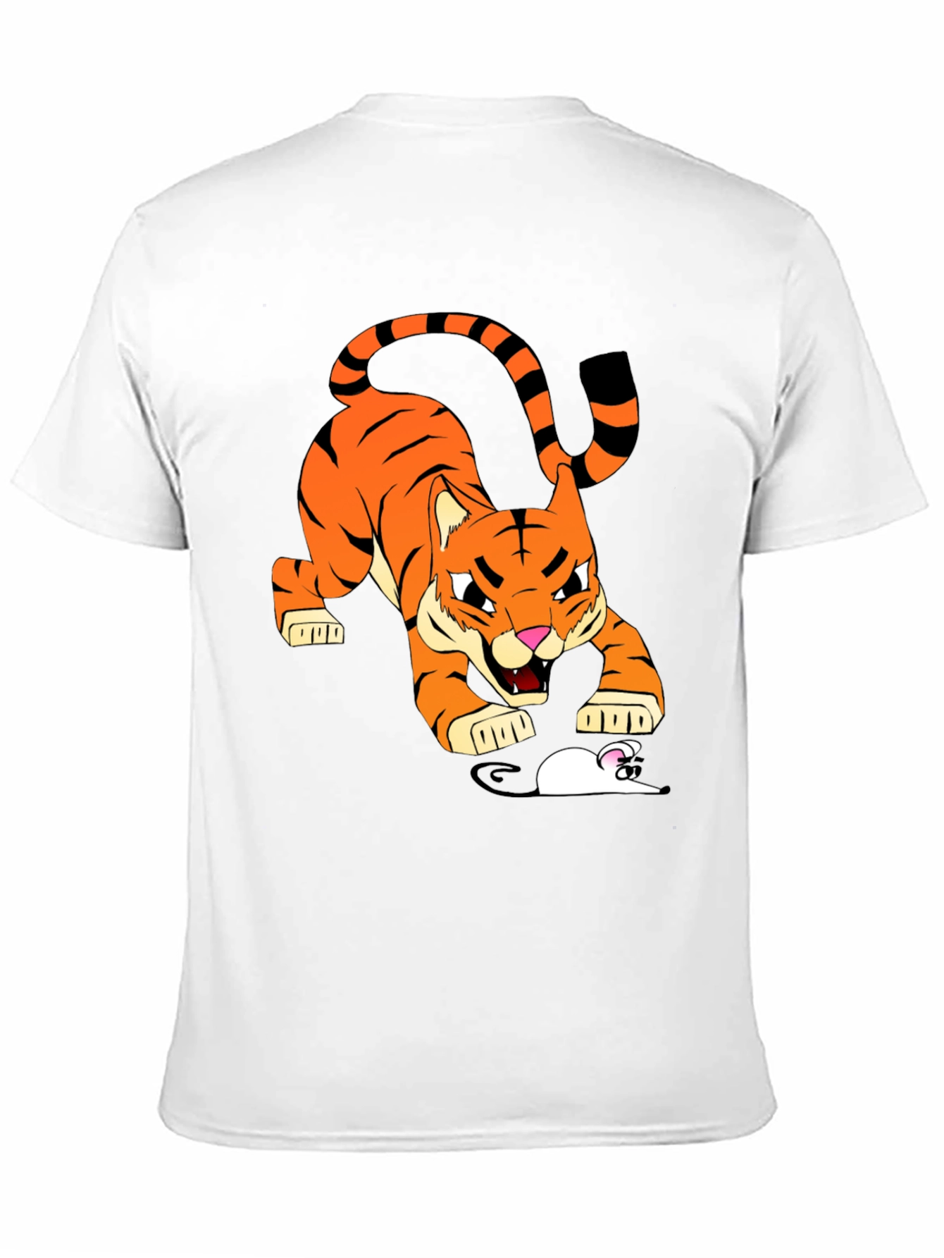Tiger vs Mouse Cartoon Graphic Black T-Shirt