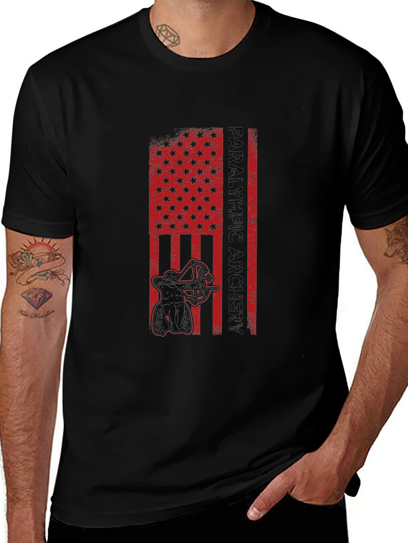 Paralympic Archer Graphic T-Shirt - Patriotic USA Flag Design