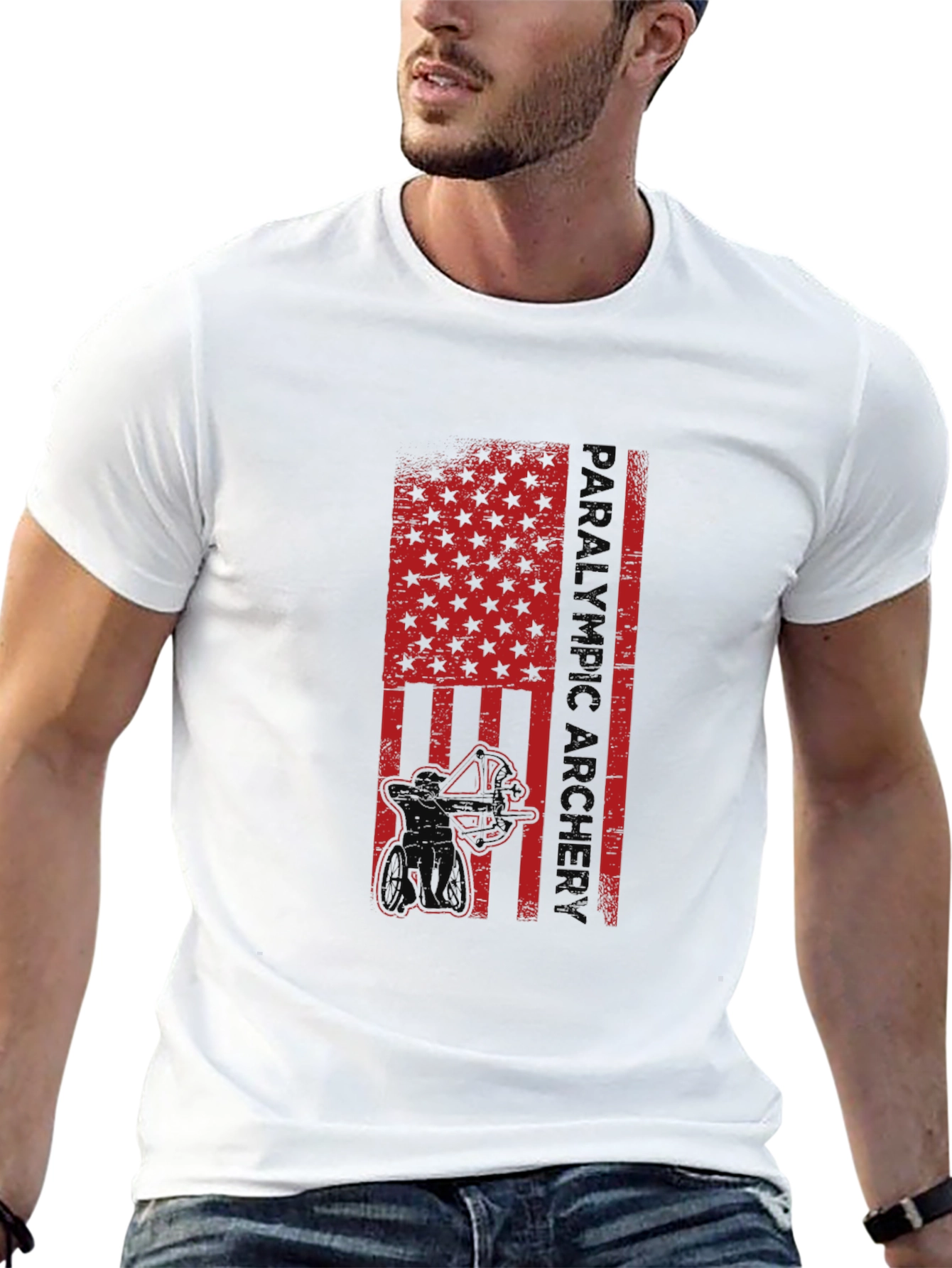 Paralympic Archer Graphic T-Shirt - Patriotic USA Flag Design