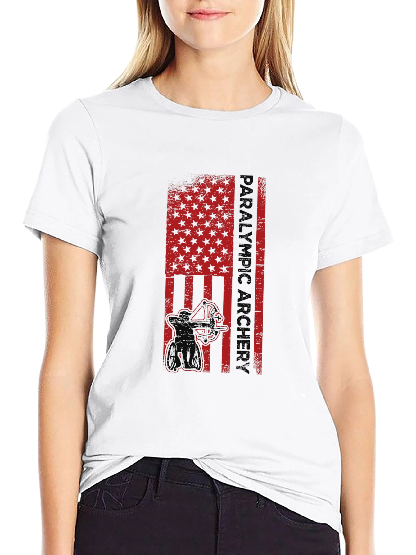 Paralympic Archer Graphic T-Shirt - Patriotic USA Flag Design