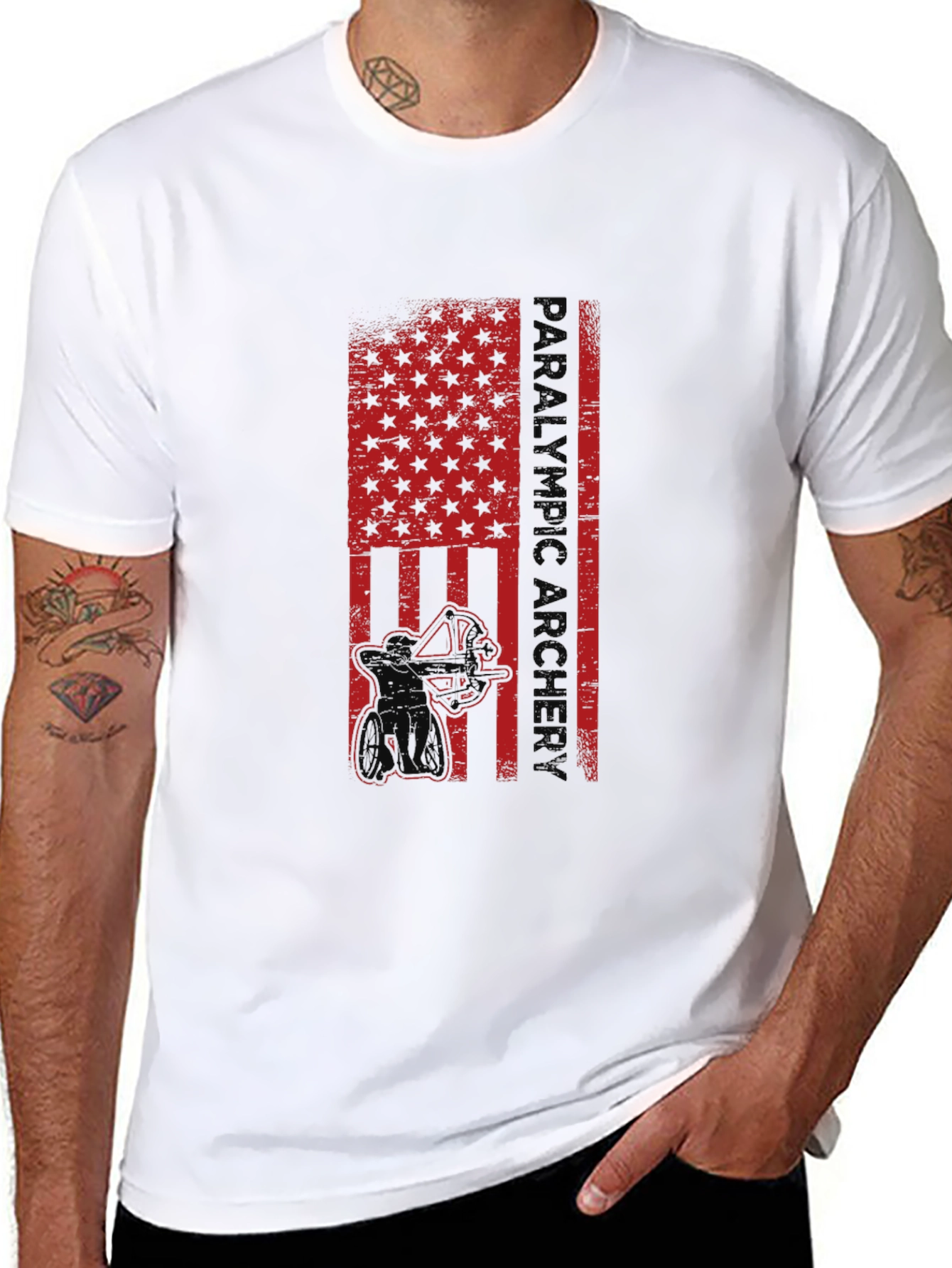 Paralympic Archer Graphic T-Shirt - Patriotic USA Flag Design
