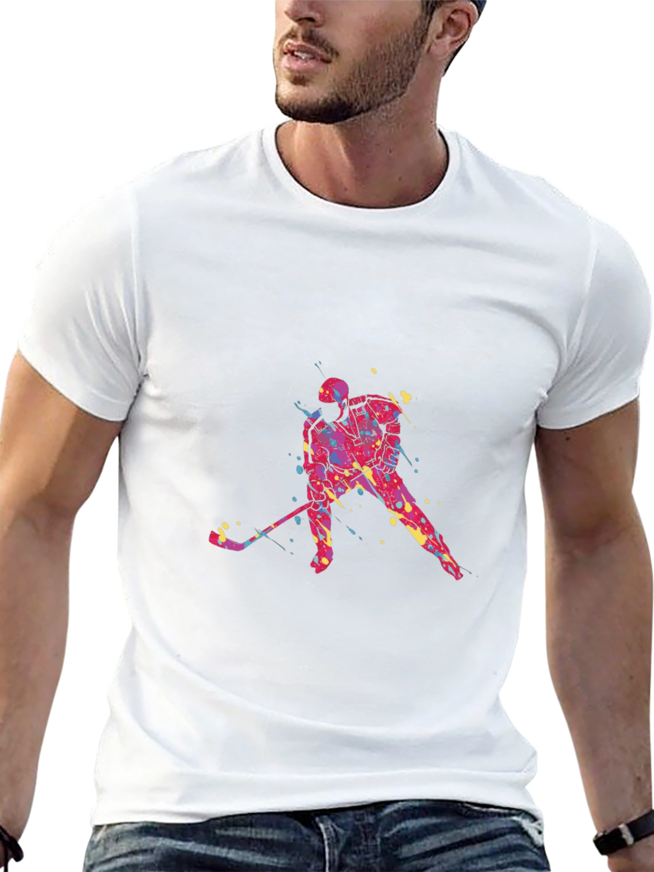 Hockey Player Graphic Tee - Black