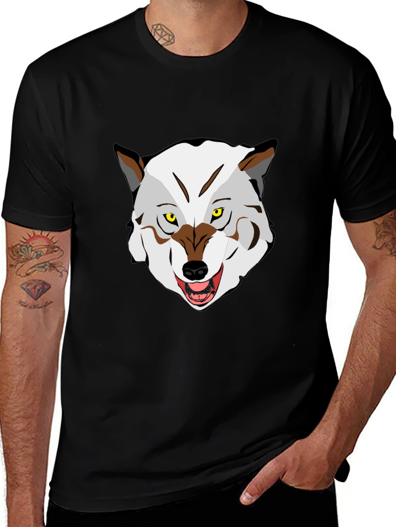 Wolf Graphic Print Crew Neck T-Shirt
