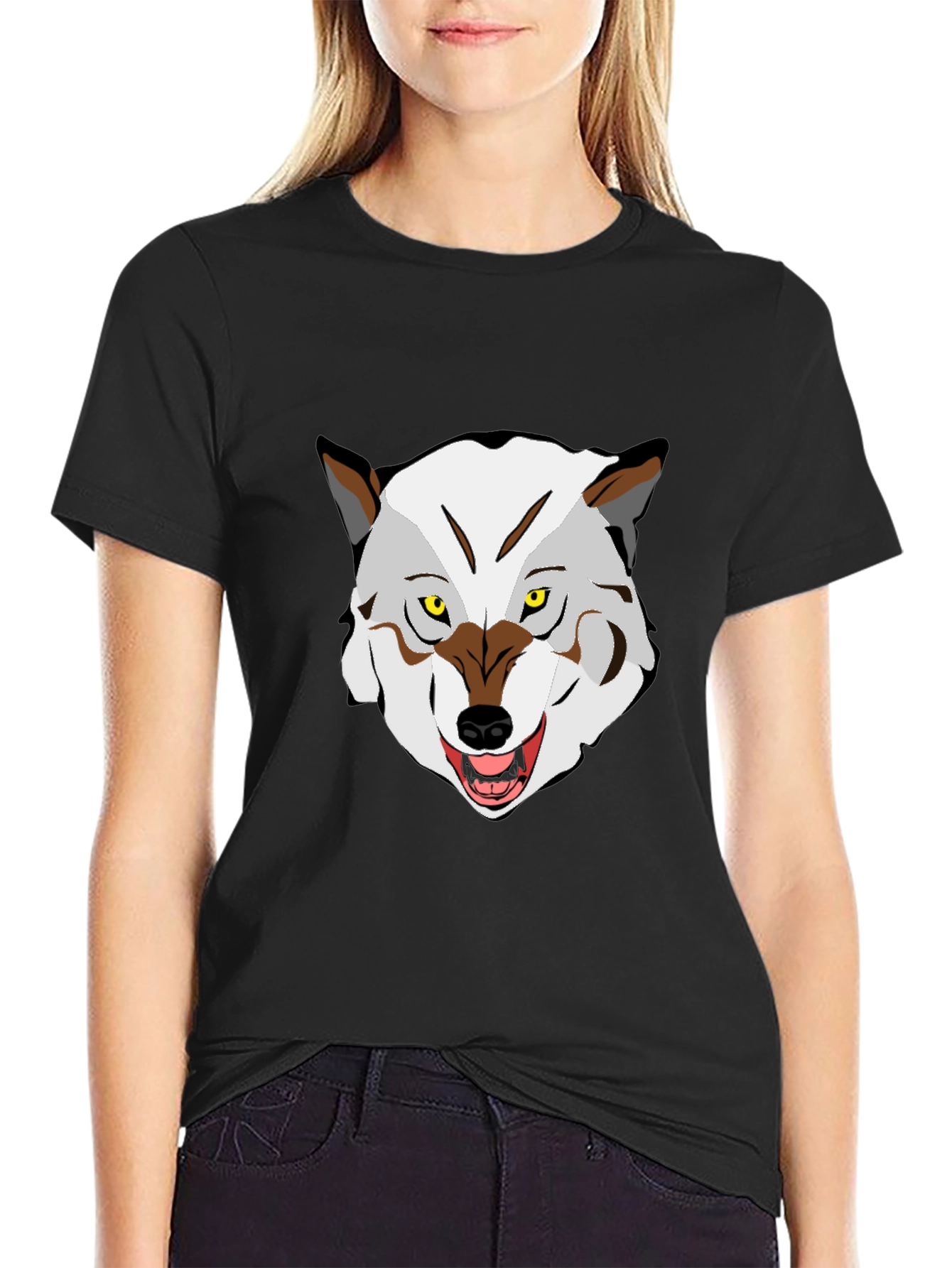 Wolf Graphic Print Crew Neck T-Shirt