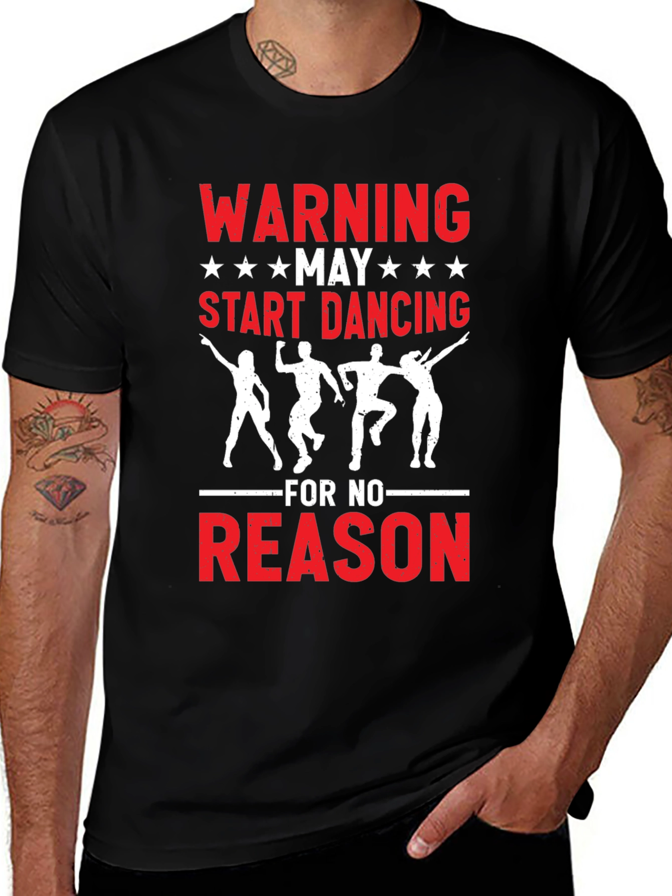 Warning May Start Dancing Graphic Tee - Black