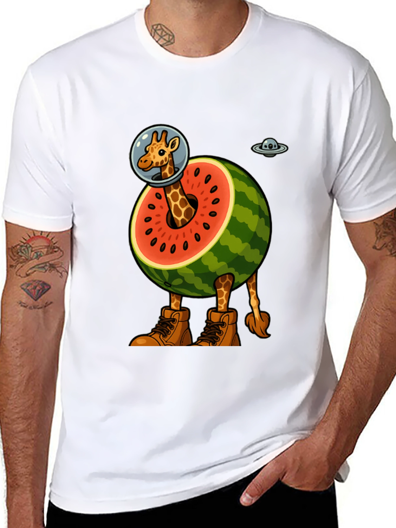 Giraffe Astronaut Watermelon T-Shirt