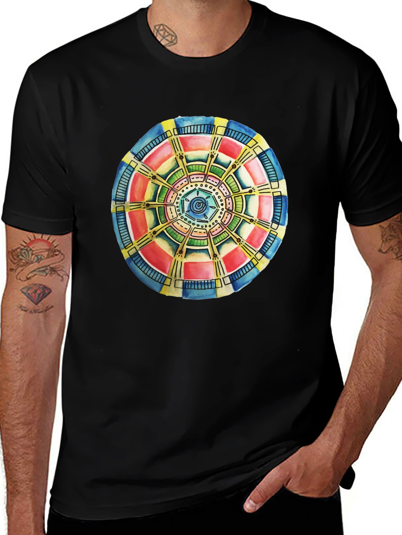 Abstract Mandala Graphic Tee - Black Cotton Comfort