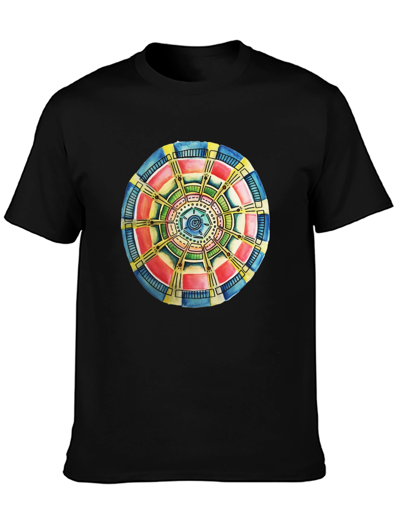 Abstract Mandala Graphic Tee - Black Cotton Comfort