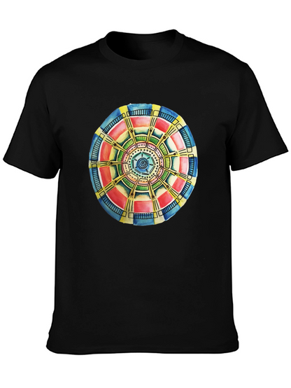 Abstract Mandala Graphic Tee - Black Cotton Comfort
