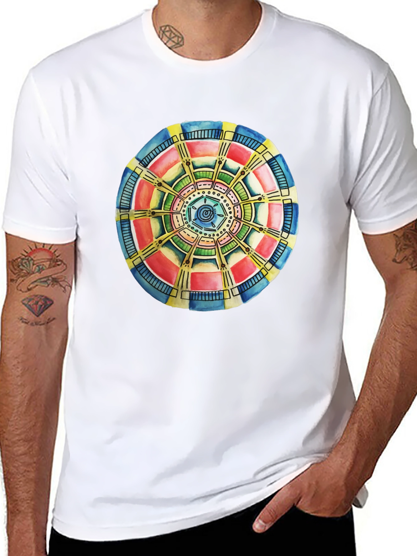 Abstract Mandala Graphic Tee - Black Cotton Comfort
