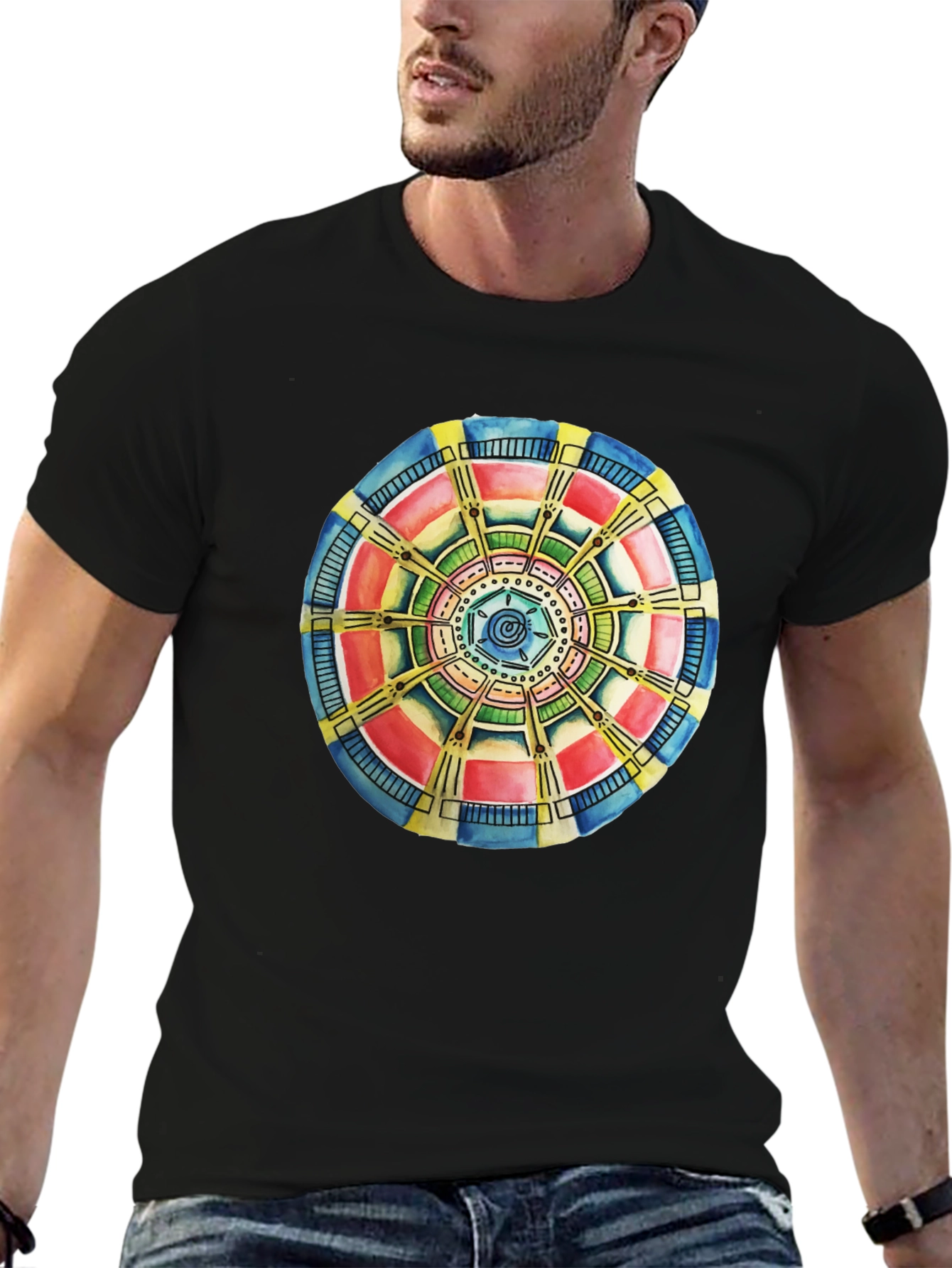 Abstract Mandala Graphic Tee - Black Cotton Comfort