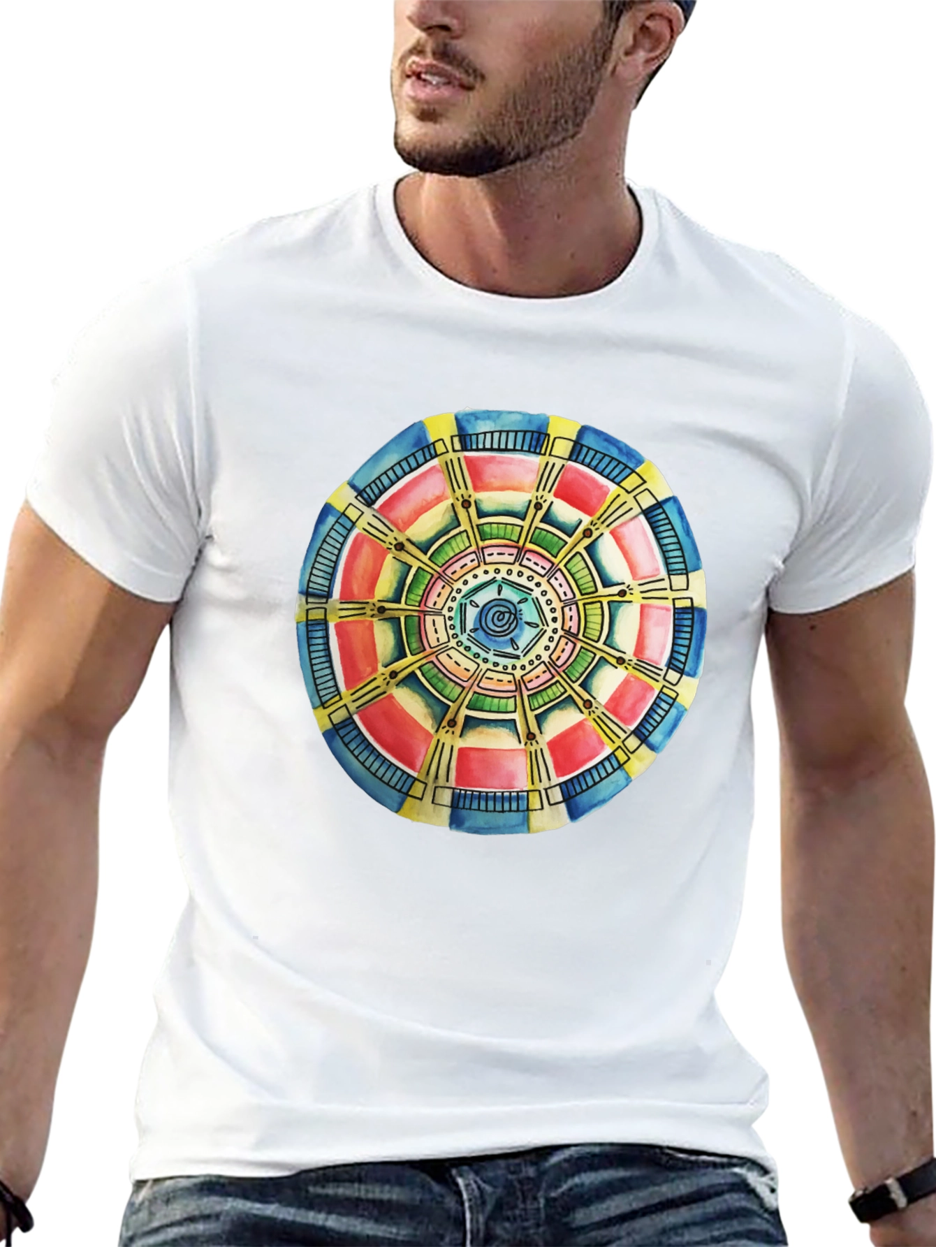 Abstract Mandala Graphic Tee - Black Cotton Comfort