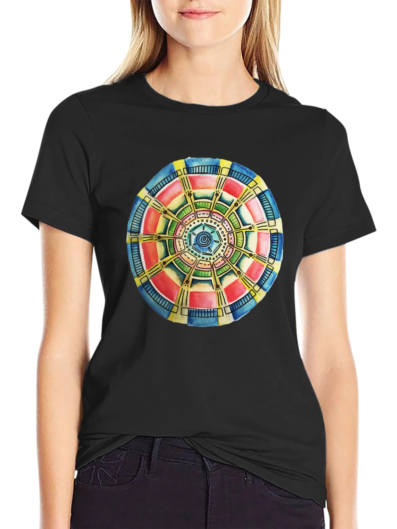 Abstract Mandala Graphic Tee - Black Cotton Comfort