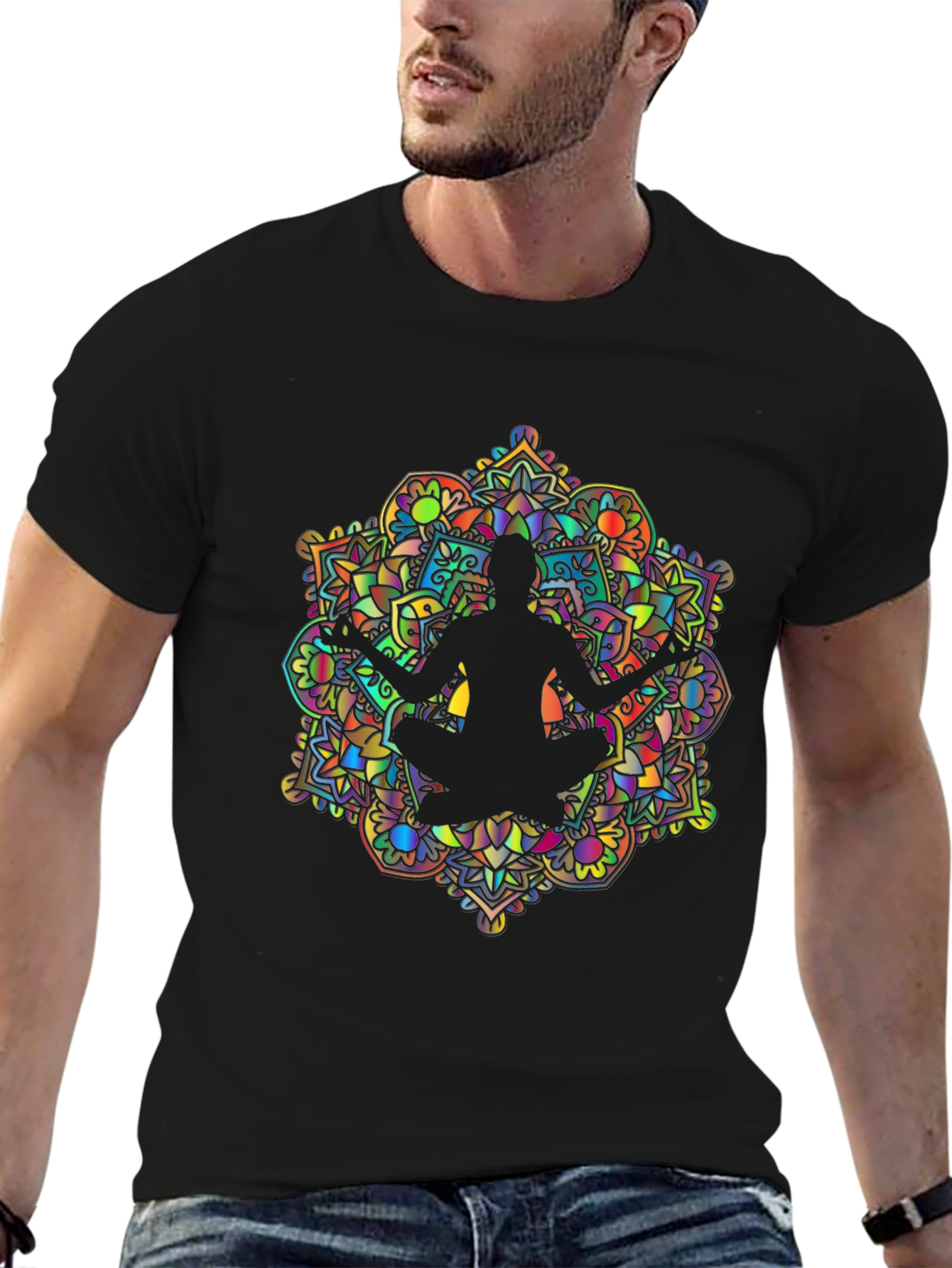 Mens Mandala Yoga Graphic Tee - Black