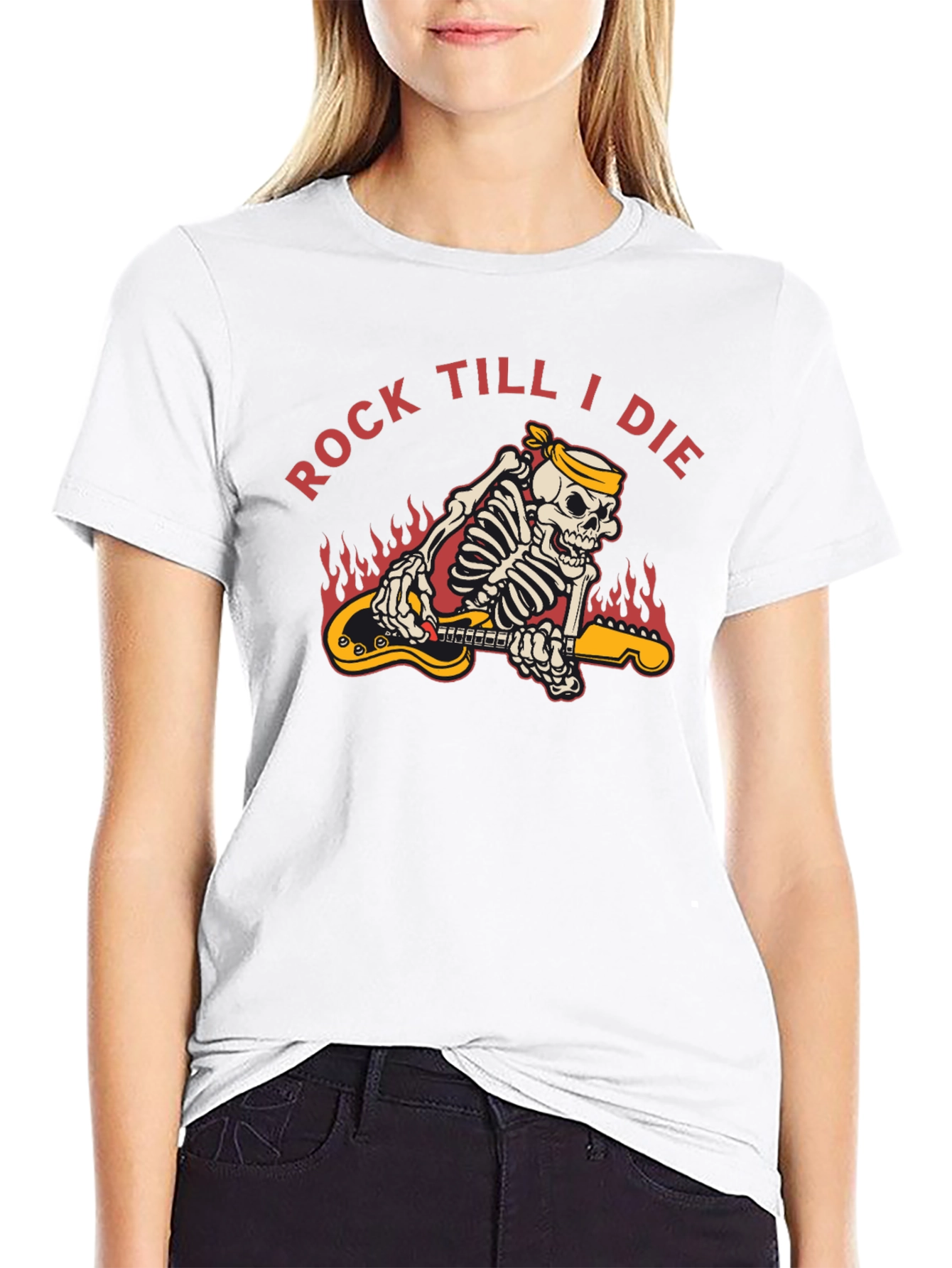Rock Till I Die Skeleton Guitar T-Shirt