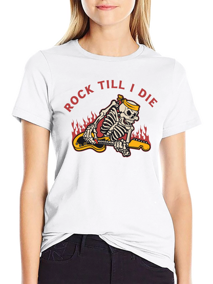 Rock Till I Die Skeleton Guitar T-Shirt