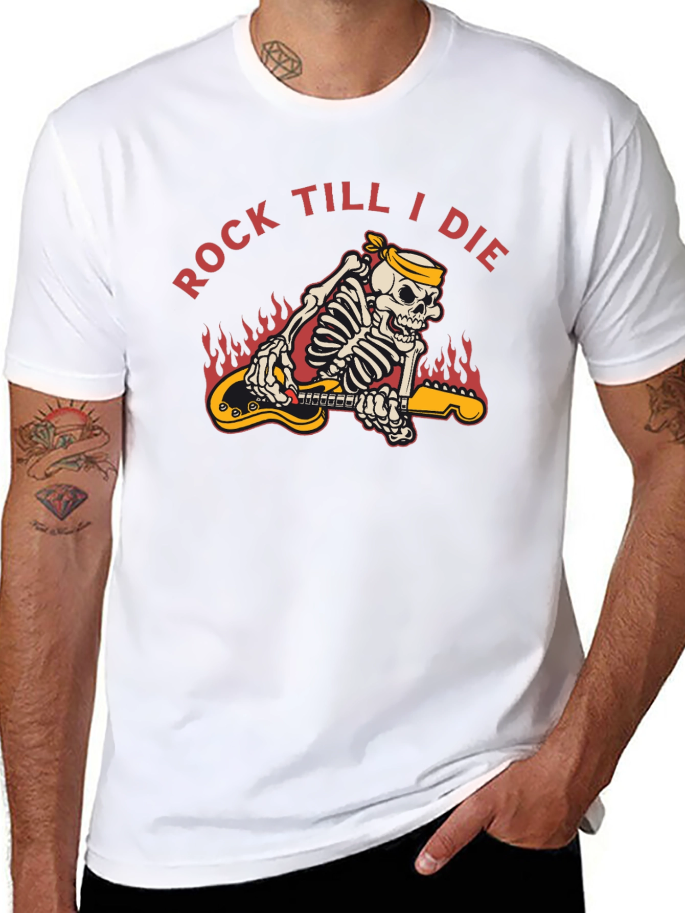 Rock Till I Die Skeleton Guitar T-Shirt