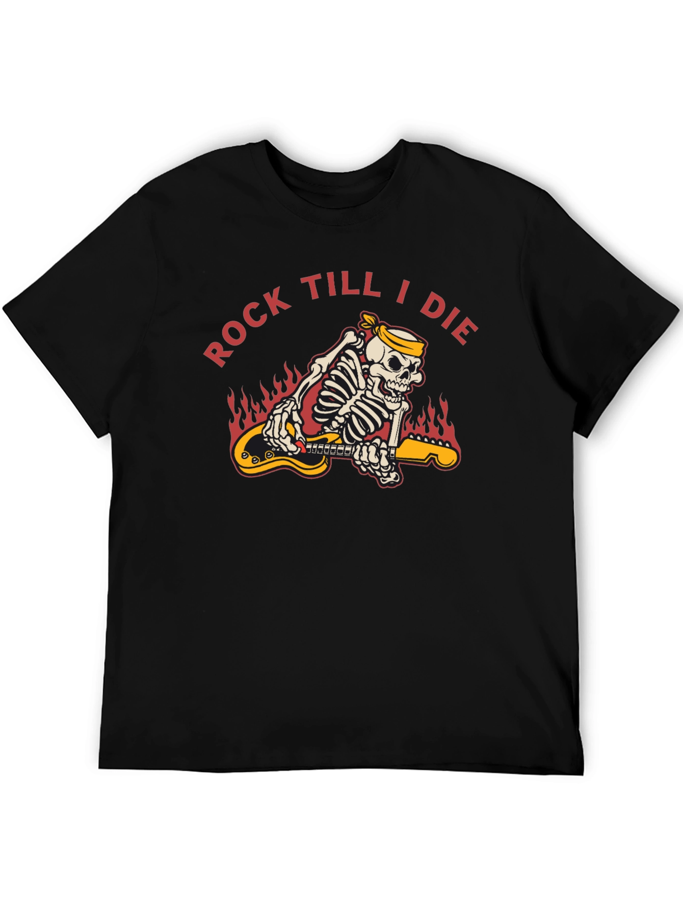 Rock Till I Die Skeleton Guitar T-Shirt