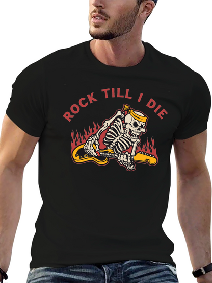 Rock Till I Die Skeleton Guitar T-Shirt