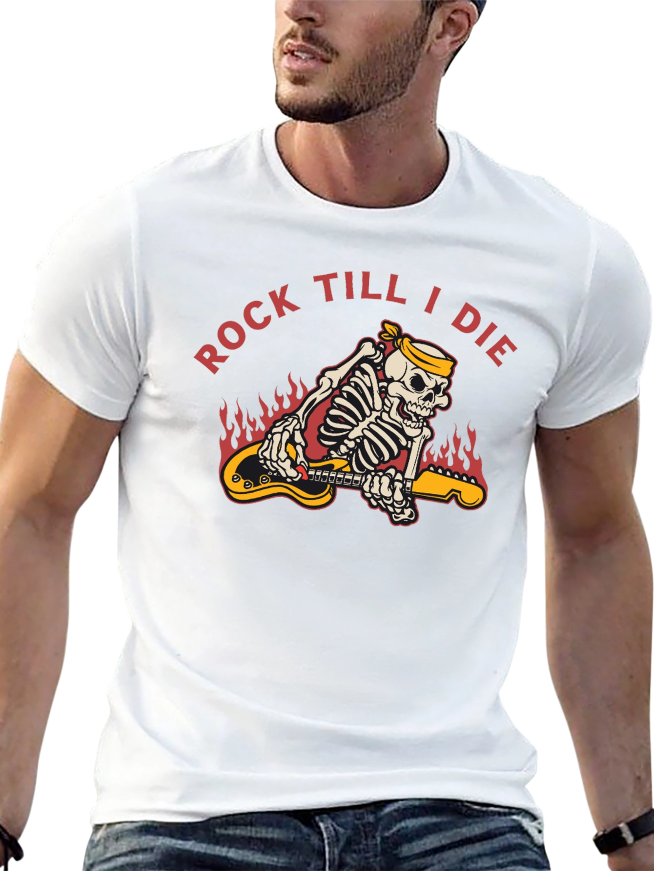 Rock Till I Die Skeleton Guitar T-Shirt