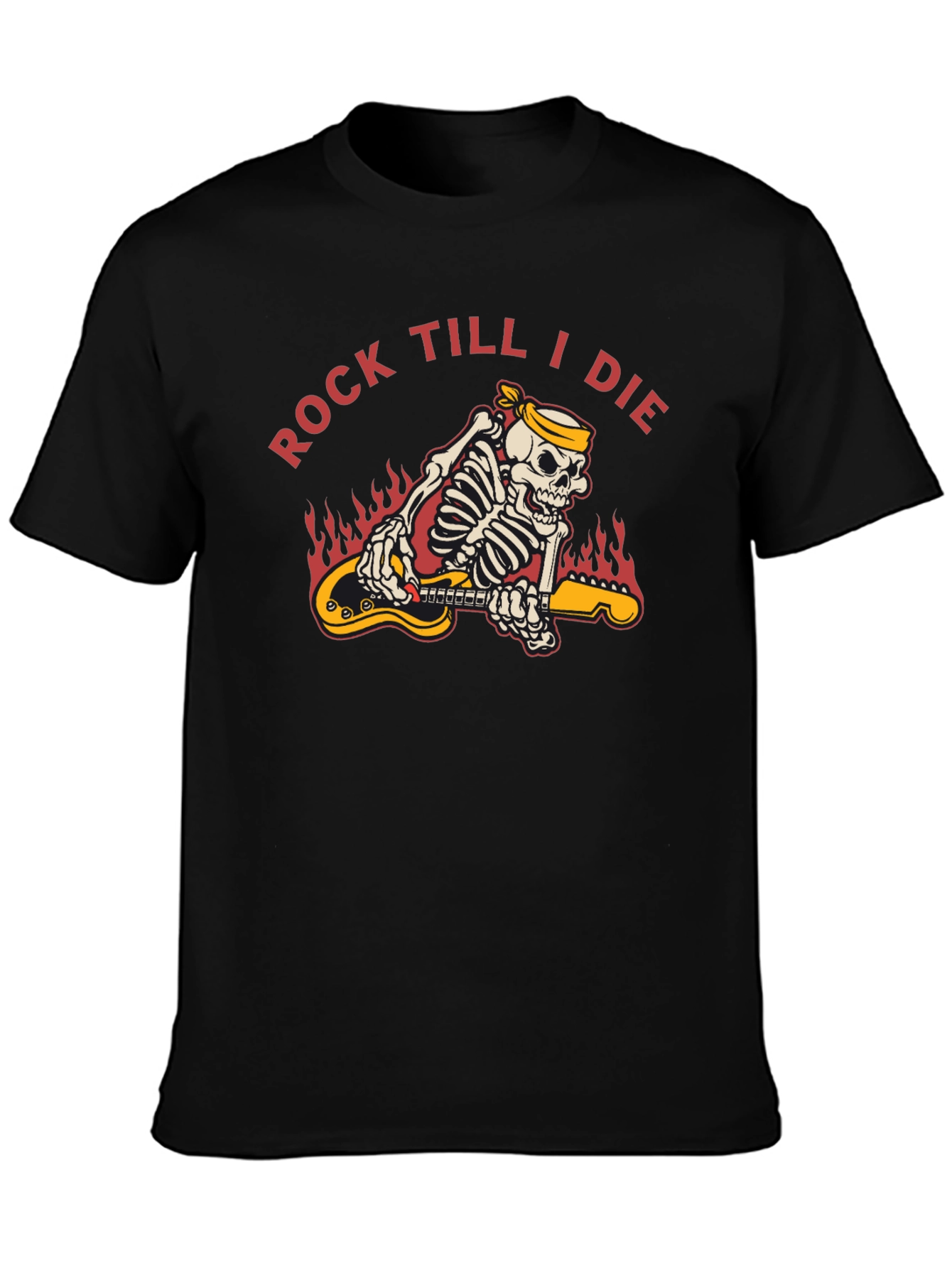 Rock Till I Die Skeleton Guitar T-Shirt