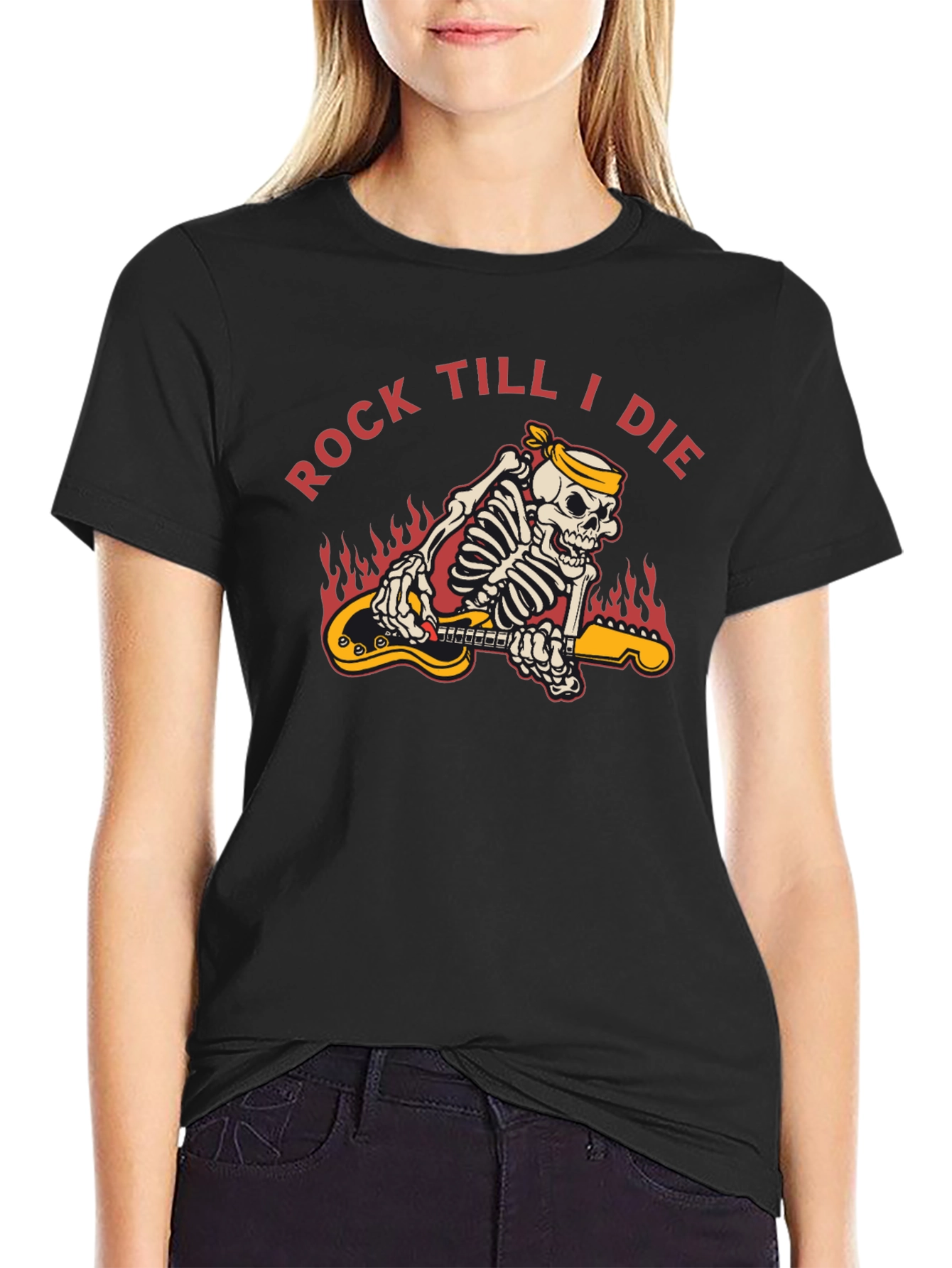 Rock Till I Die Skeleton Guitar T-Shirt