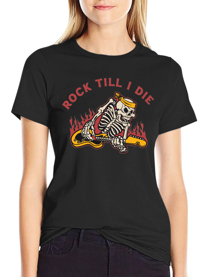 Rock Till I Die Skeleton Guitar T-Shirt
