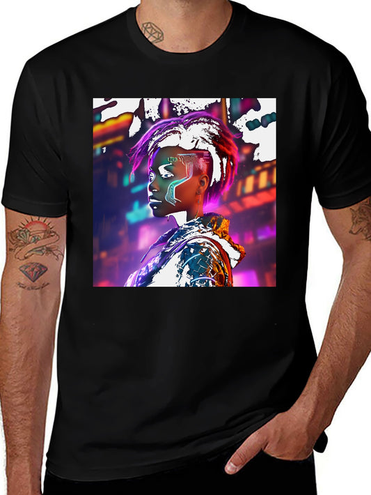 Cyberpunk Futuristic Woman Black T-shirt