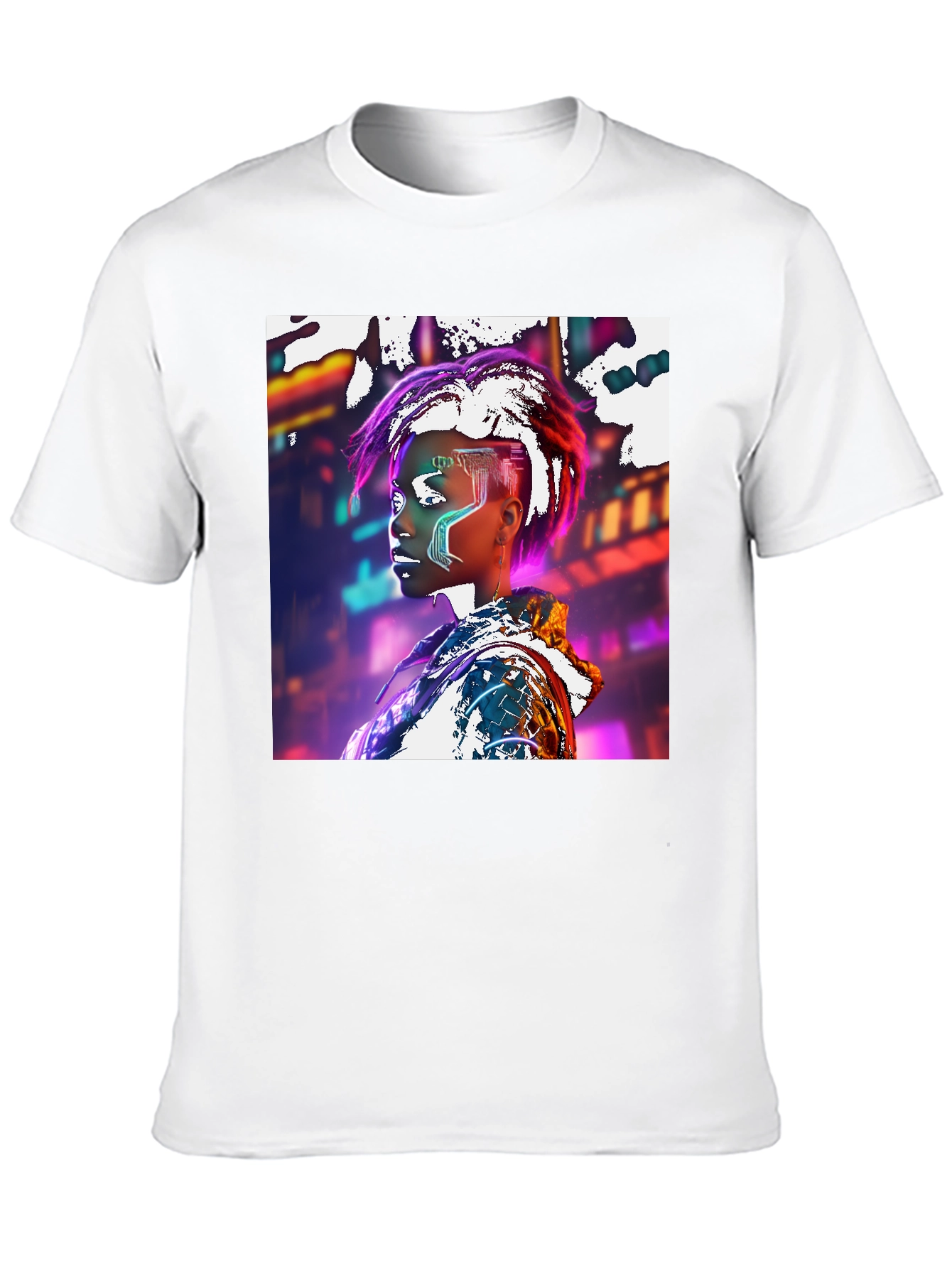 Cyberpunk Futuristic Woman Black T-shirt