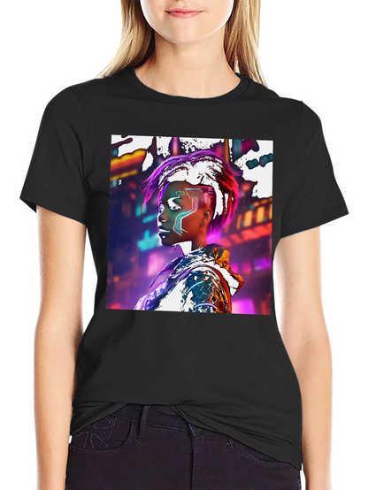 Cyberpunk Futuristic Woman Black T-shirt