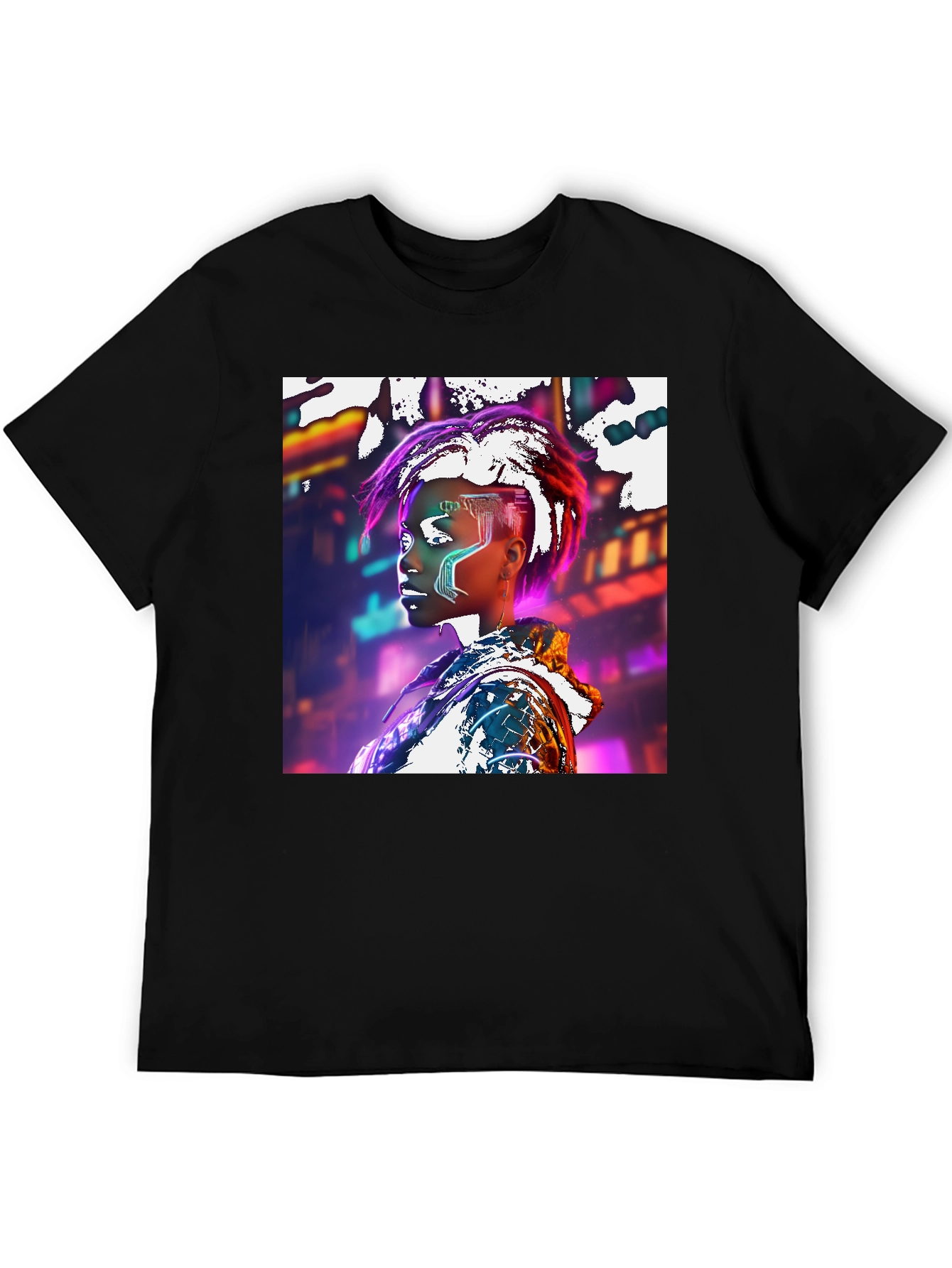 Cyberpunk Futuristic Woman Black T-shirt