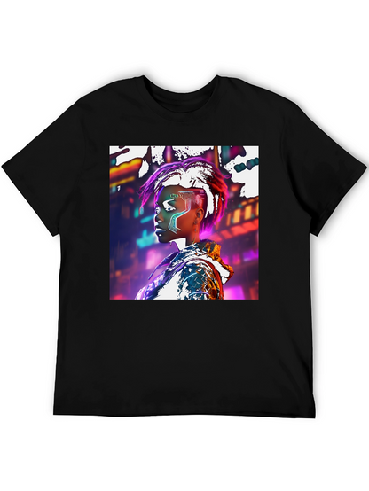 Cyberpunk Futuristic Woman Black T-shirt