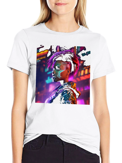 Cyberpunk Futuristic Woman Black T-shirt