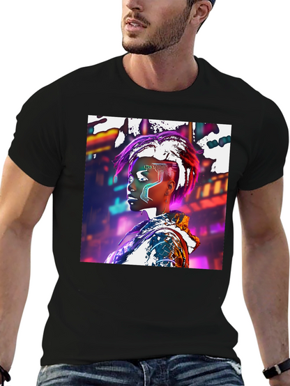 Cyberpunk Futuristic Woman Black T-shirt